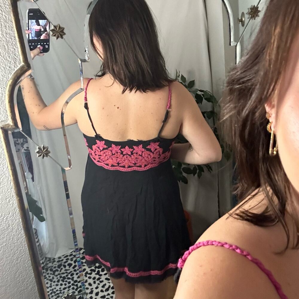 Free People Cecelia Embroidered Boho Slip Dress Black Pink Size XS - Picture 4 of 6